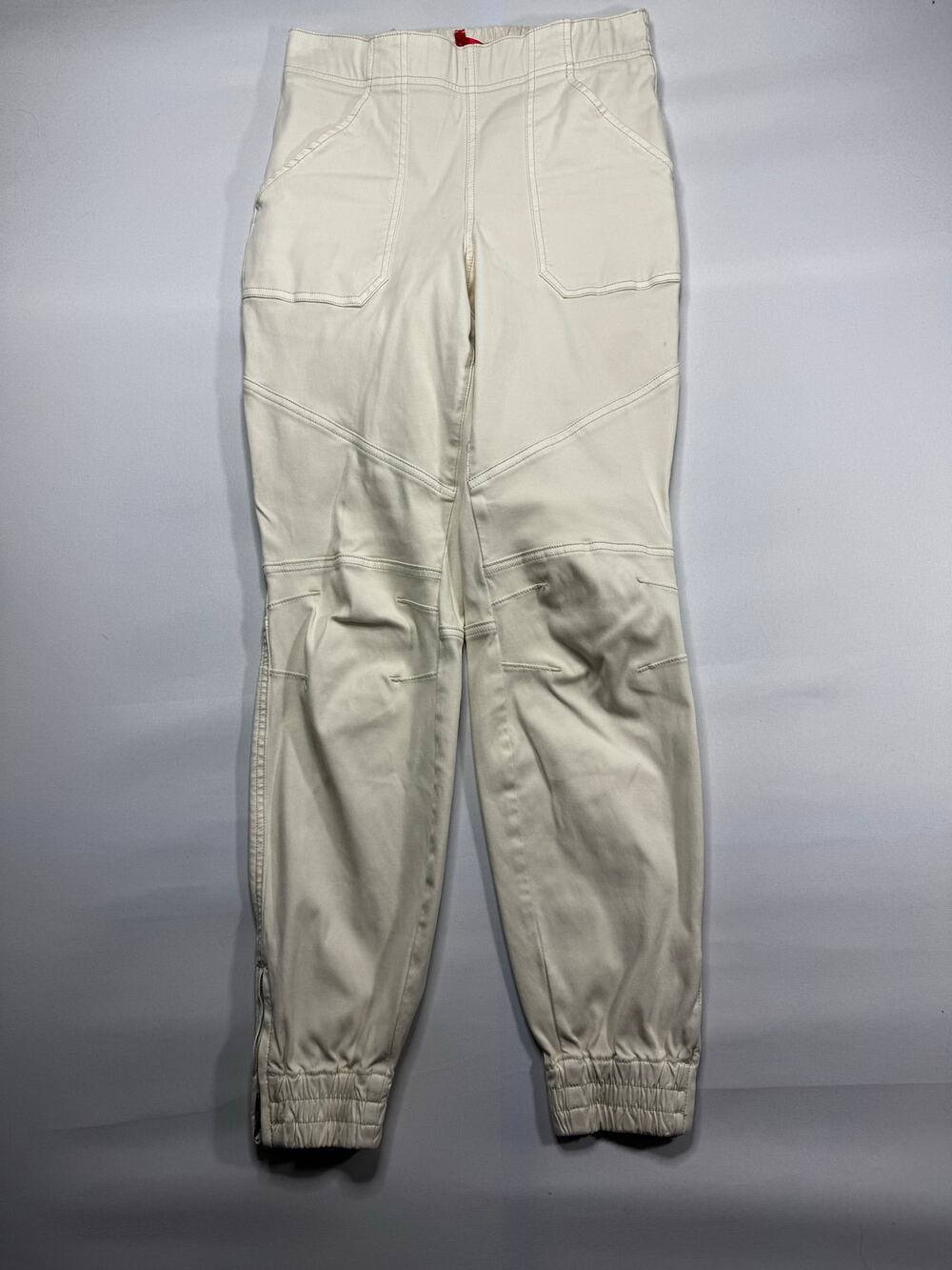 Spanx Women's Patch Pocket‎ Ankle Zip Cream Denim Jogger Pants - Size S (27x29)